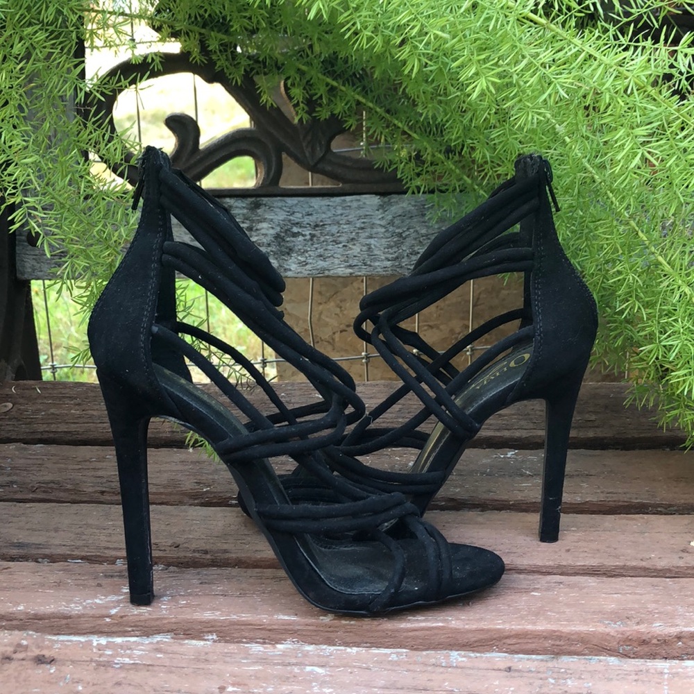 Black suede strappy heels